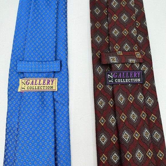 J.Z. Gallery Collection Luxury 100% Silk Ties Bundle Blue & Burgundy Geometric D - Picture 3 of 7